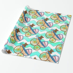 Papier Cadeau Mint Ice Blue Chevron Patteryn Baby