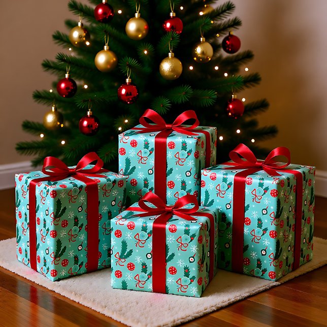 Papier Cadeau Minty Green Pickleball Joyeux Noël 🎁 (Minty Green Pickleball Merry Christmas 🎁 Wrapping Paper)