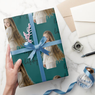 Papier Cadeau Minuit Turquoise & personnalisé texte et photo d'a