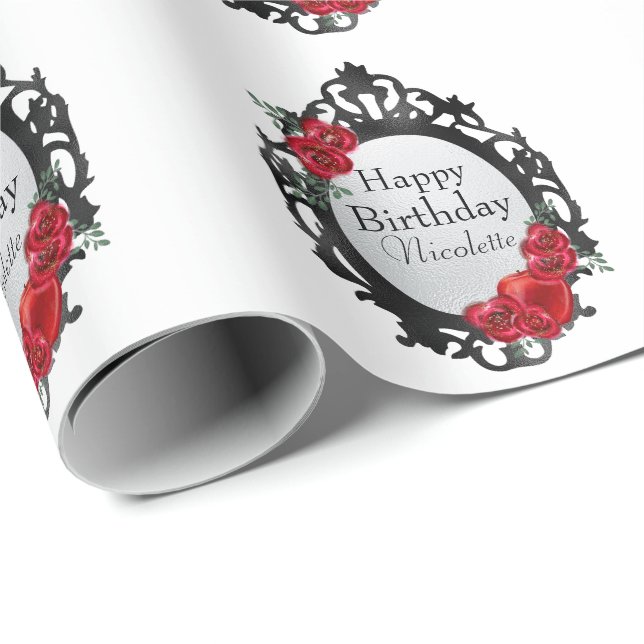 Papier Cadeau Miroir magique blanc neige et pomme (Coin rond)