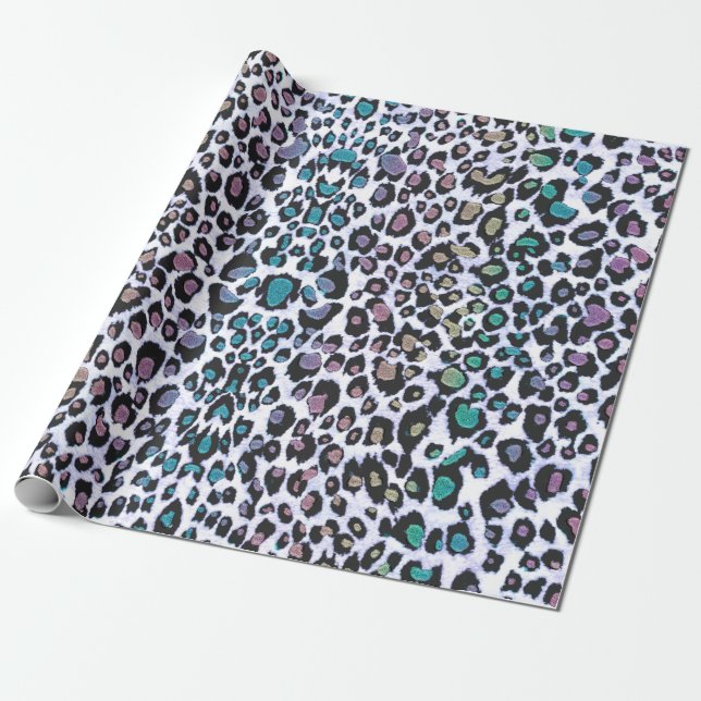 Papier Cadeau Miroiter l'empreinte de léopard multicolore (Déroulé)