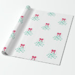 Papier Cadeau Mistletoe Christmas<br><div class="desc">White background. Mistletoe with red bow Christmas wrapping paper.</div>