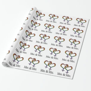 Papier Cadeau Mme et Mme Symboles arc-en-ciel de fierté lesbienn