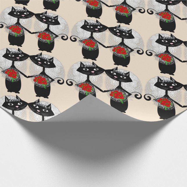 Papier Cadeau Mme + Mme Mariage lesbienne Mariage Chat Cute Brid (Coin)