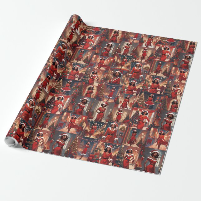 Papier Cadeau Mme Père Noël Élégante (Déroulé)