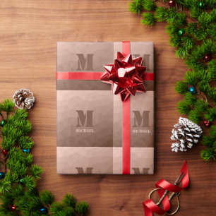 Papier Cadeau Mocha Brown motif de maillage géométrique Monogram