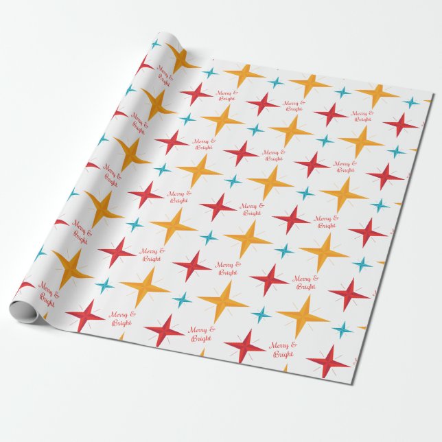 Papier Cadeau Mod Stars Noël, Rétro Mid-Century Moderne (Déroulé)