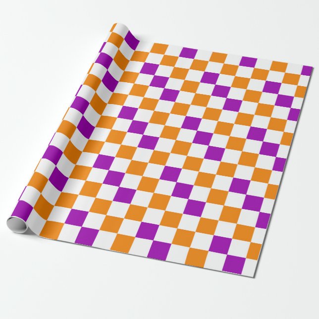 Papier Cadeau Modèle à carreaux orange blanc et violet  (Déroulé)