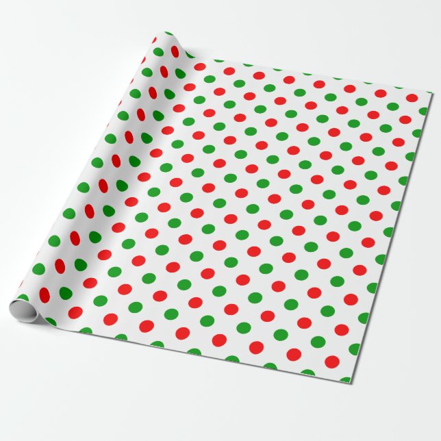 Papier Cadeau Modèle à pois blancs rouges et verts  (Déroulé)