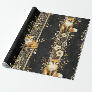 Papier Cadeau Modèle botanique victorien du renard à l'or noir