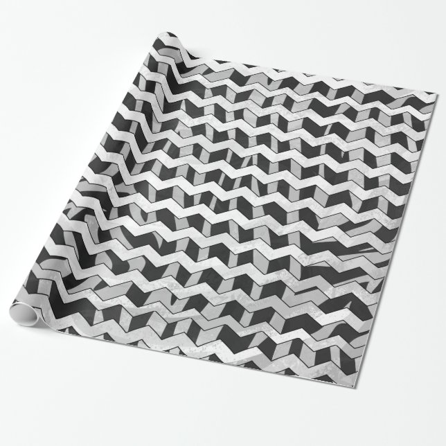 Papier Cadeau Modèle Chevron noir et gris Zebra (Déroulé)