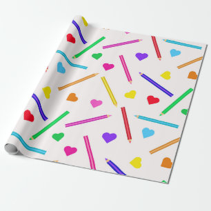 Papier Cadeau Modèle crayons de couleur de l'école avec de petit
