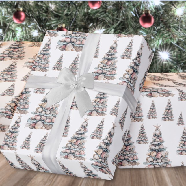 Papier Cadeau Modèle d'arbre de Noël coquillage de plage (Beach Shell Christmas Tree Pattern Wrapping Paper)