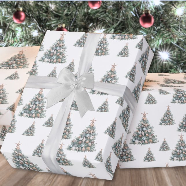 Papier Cadeau Modèle d'arbre de Noël en coquillages de plage (Beach Shell Christmas Tree Pattern Wrapping Paper)