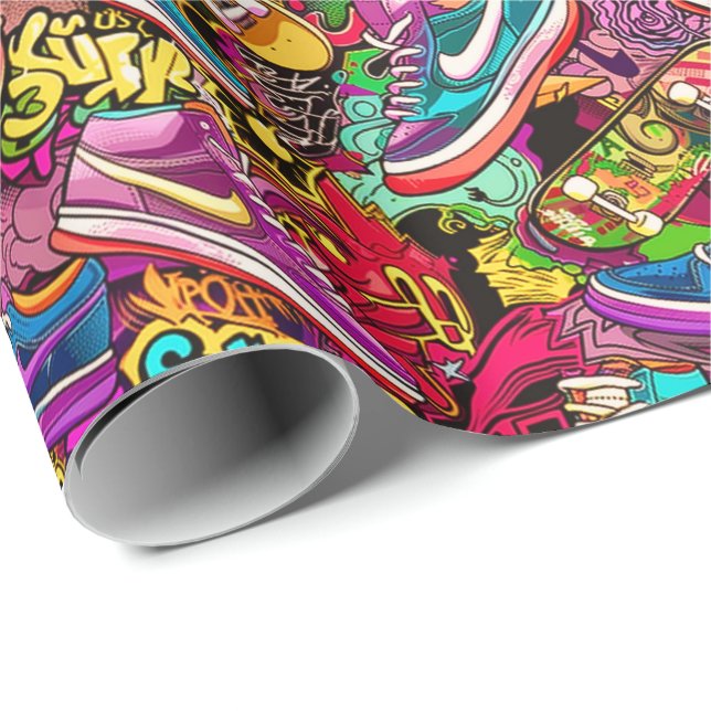 Papier Cadeau Modèle de carrelage de graffiti de bande dessinée  (Coin rond)