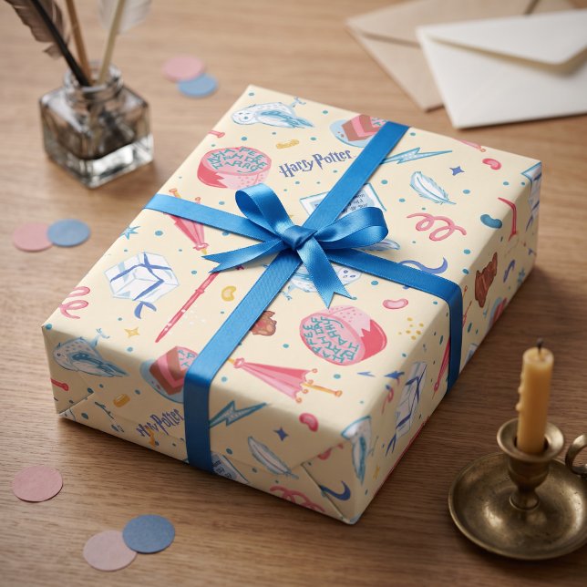 Papier Cadeau Modèle de célébration d'anniversaire HARRY POTTER™ (Simulated present on table)