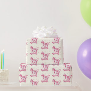 Papier Cadeau Modèle de Cheval à Bascule Rose Vintage pour Bébé