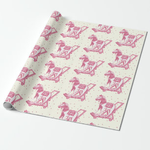 Papier Cadeau Modèle de cheval à bascule vintage rose pour bébé