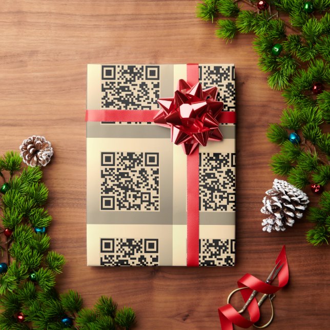 Papier Cadeau Modèle de code QR immédiatement modifiable | Or Fa (Cadeau de vacances)