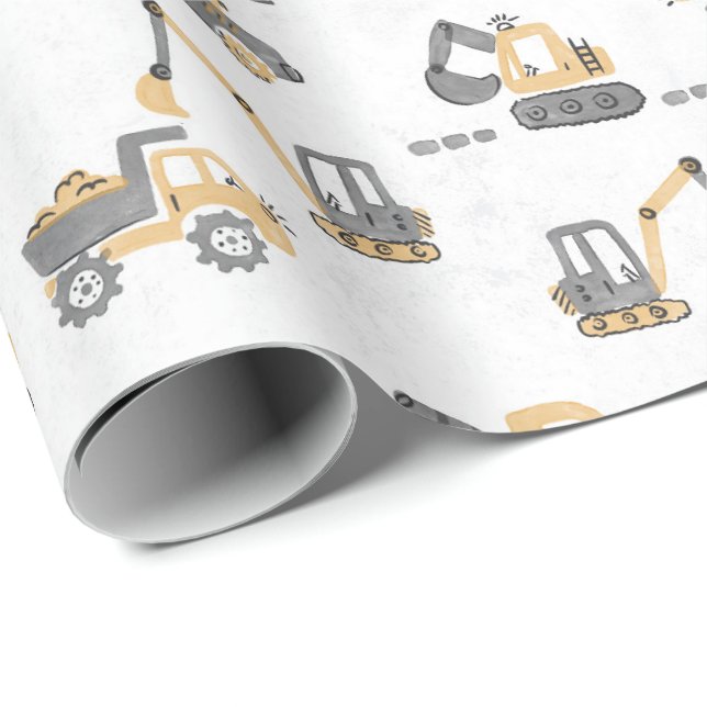 Papier Cadeau Modèle de construction de fouilleur jaune Petit co (Coin rond)