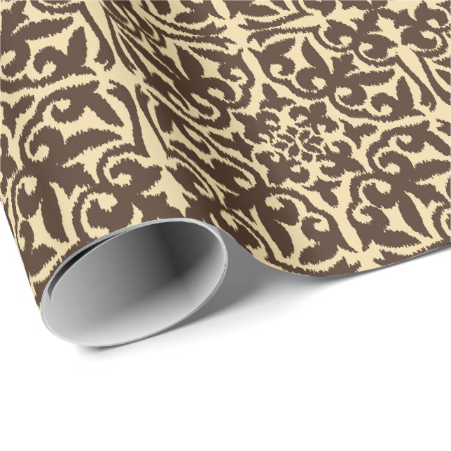 Papier Cadeau Modèle de damas Ikat - Chocolat Brown et Tan (Coin rond)