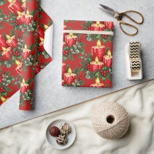 Papier Cadeau Modèle de décoration de bougies de Noël et de houx
