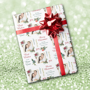 Papier Cadeau Modèle de deux photos Poinsettia Joie Paix Noël