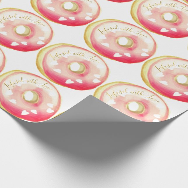 Papier Cadeau Modèle de Donut givré rose "infusé d'amour" (Coin)