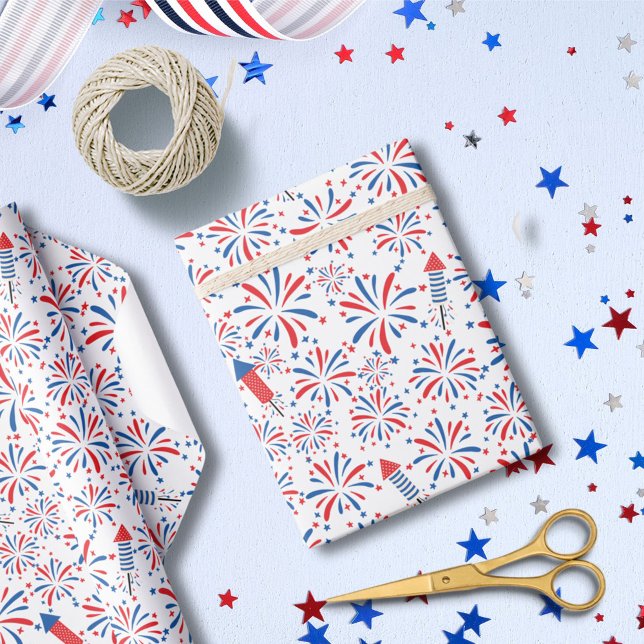 Papier Cadeau Modèle de feux d'artifice du Jour de l'Indépendanc (In situ)