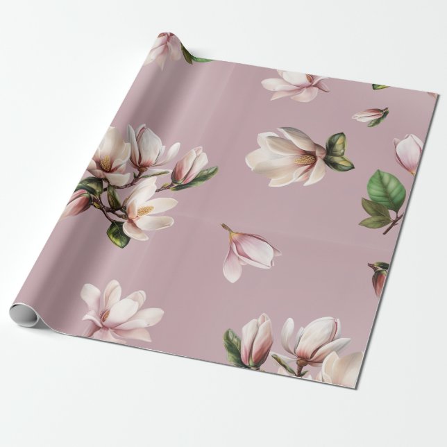 Papier Cadeau Modèle de floraison de magnolia mauve (Déroulé)