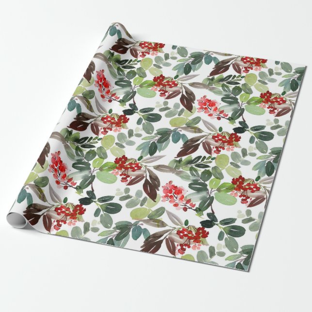 Papier Cadeau Modèle de houx de Noël moderne (Déroulé)