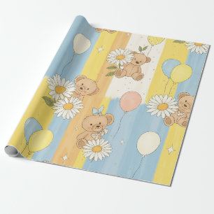 Papier Cadeau Modèle de jardin de marguerites Ourson (12)