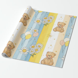 Papier Cadeau Modèle de jardin de marguerites Ourson (13)