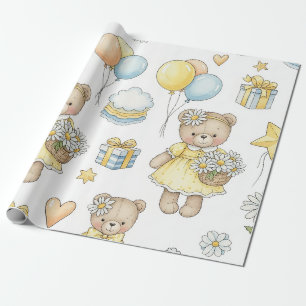 Papier Cadeau Modèle de jardin de marguerites Ourson (16)