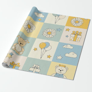 Papier Cadeau Modèle de jardin de marguerites Ourson (17)