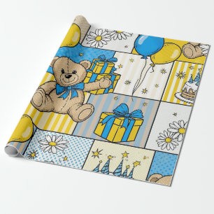 Papier Cadeau Modèle de jardin de marguerites Ourson (4)