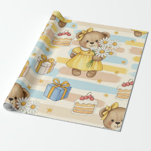 Papier Cadeau Modèle de jardin de marguerites Ourson (5)