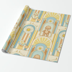 Papier Cadeau Modèle de jardin de marguerites Ourson (6)