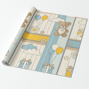 Papier Cadeau Modèle de jardin de marguerites Ourson (9)