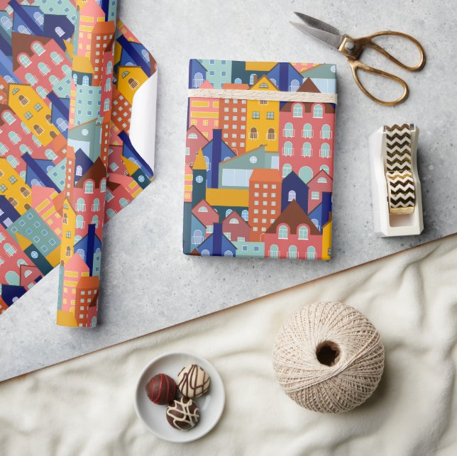Papier Cadeau Modèle de maisons de ville de bloc de quartier (Artisanat)