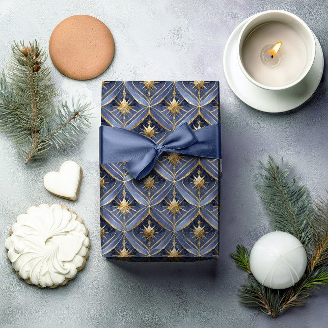 Papier Cadeau Modèle de Noël Bleu Or #16 ID1009 (Créateur téléchargé)