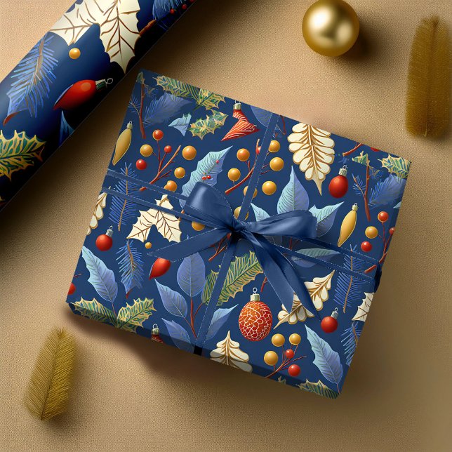 Papier Cadeau Modèle de Noël Bleu Or #18 ID1009 (Créateur téléchargé)