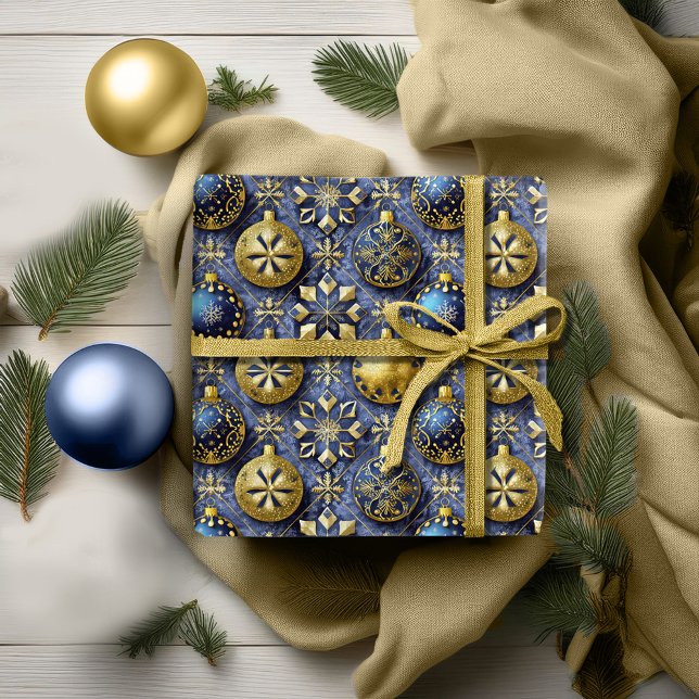 Papier Cadeau Modèle de Noël Bleu Or #20 ID1009 (Créateur téléchargé)