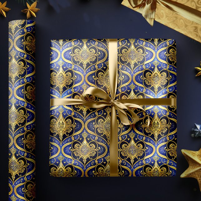 Papier Cadeau Modèle de Noël Bleu Or #30 ID1009 (Créateur téléchargé)
