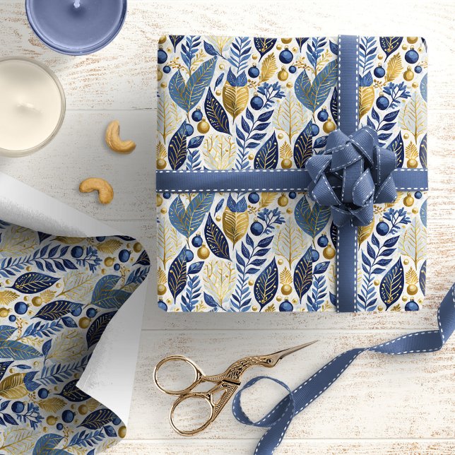 Papier Cadeau Modèle de Noël Blue Gold #21 ID1009 (Créateur téléchargé)