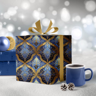 Papier Cadeau Modèle de Noël Blue Gold #31 ID1009