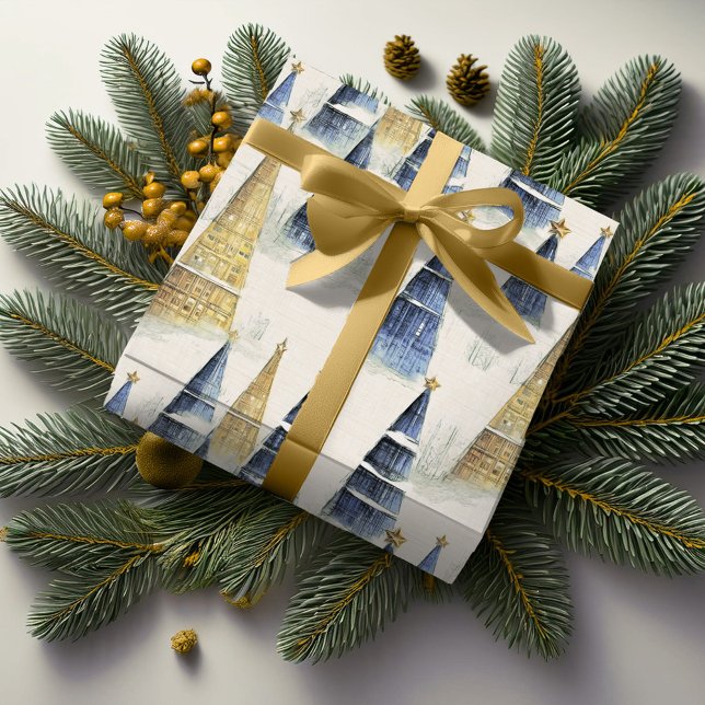 Papier Cadeau Modèle de Noël Blue Gold #8 ID1009 (Créateur téléchargé)