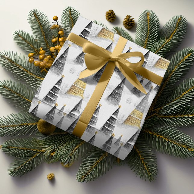 Papier Cadeau Modèle de Noël en or noir #8 ID1009 (Créateur téléchargé)