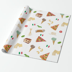 Papier Cadeau Modèle de nourriture italienne Pizza Pâtes Tiramis
