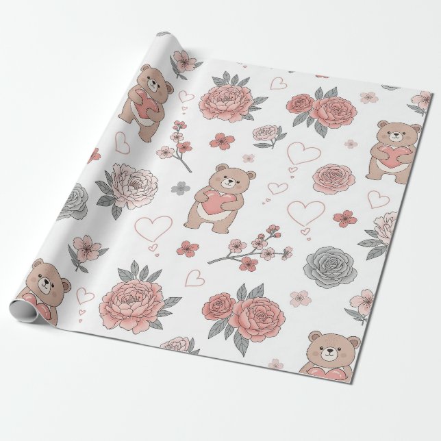 Papier Cadeau Modèle de nurserie ourson pastel (Déroulé)